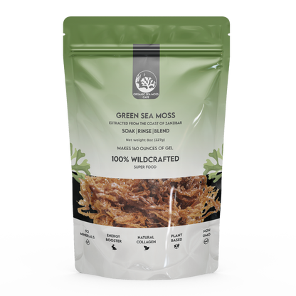 Green Sea Moss Raw Organic|Wildcrafted Sea Moss|100% Irish sea Moss raw Organic|Non-GMO Sun-Dried Mineral-Rich Super Food for Energy Booster/Healthy /Immunity/Digestion/Collagen (8oz)