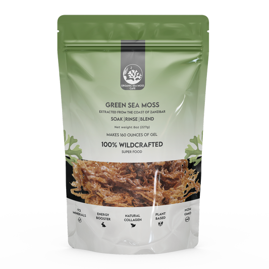 Green Sea Moss Raw Organic|Wildcrafted Sea Moss|100% Irish sea Moss raw Organic|Non-GMO Sun-Dried Mineral-Rich Super Food for Energy Booster/Healthy /Immunity/Digestion/Collagen (8oz)