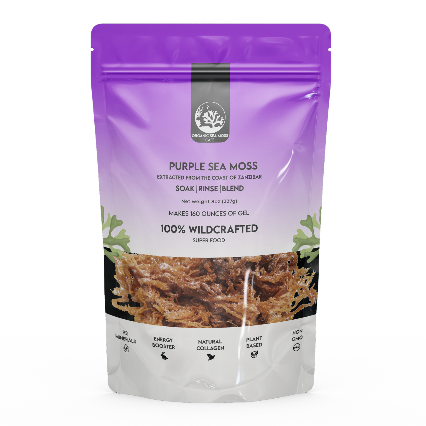 Purple Sea Moss Raw Organic|Wildcrafted Sea Moss|100% Irish sea Moss raw Organic|Non-GMO Sun-Dried Mineral-Rich Super Food for Energy Booster/Healthy /Immunity/Digestion/Collagen (8oz)