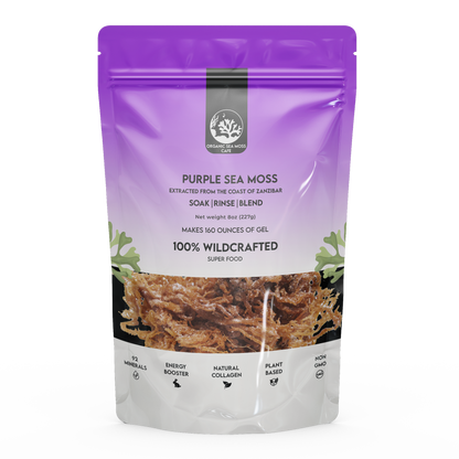 Purple Sea Moss Raw Organic|Wildcrafted Sea Moss|100% Irish sea Moss raw Organic|Non-GMO Sun-Dried Mineral-Rich Super Food for Energy Booster/Healthy /Immunity/Digestion/Collagen (8oz)