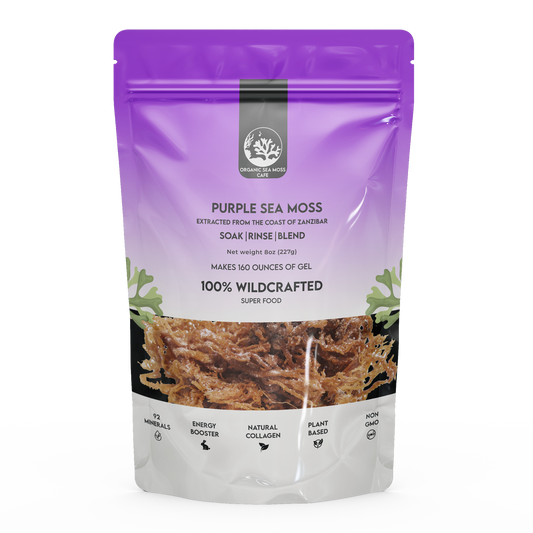 Purple Sea Moss Raw Organic|Wildcrafted Sea Moss|100% Irish sea Moss raw Organic|Non-GMO Sun-Dried Mineral-Rich Super Food for Energy Booster/Healthy /Immunity/Digestion/Collagen (8oz)