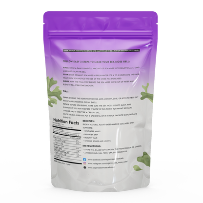 Purple Sea Moss Raw Organic|Wildcrafted Sea Moss|100% Irish sea Moss raw Organic|Non-GMO Sun-Dried Mineral-Rich Super Food for Energy Booster/Healthy /Immunity/Digestion/Collagen (8oz)